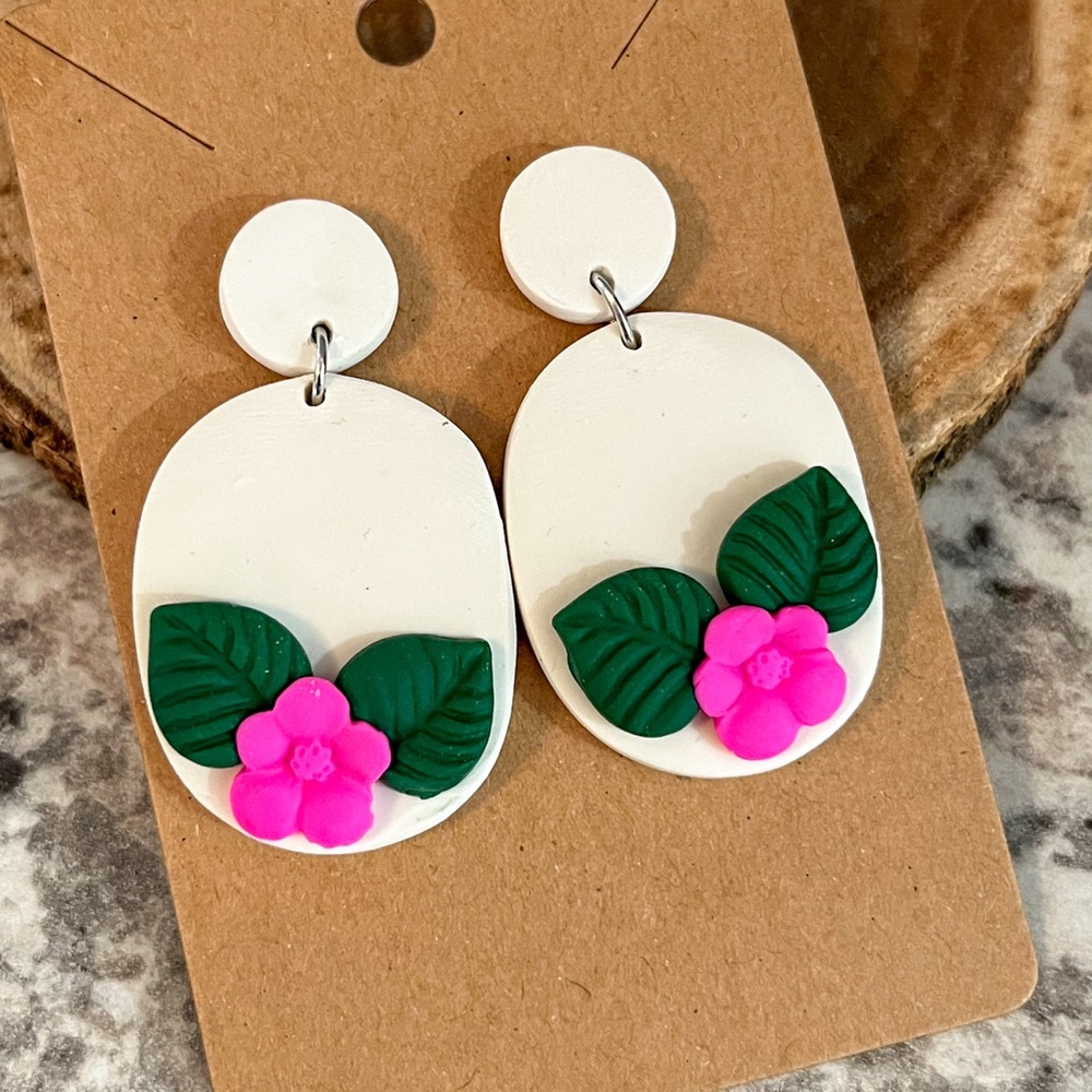 Pink Tropical Flower Drop earrings